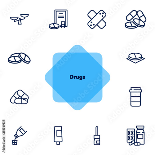 Drugs icon set. Drugstore concept. Vector illustration can be used for topics like apothecary, pharmaceuticals, medicine