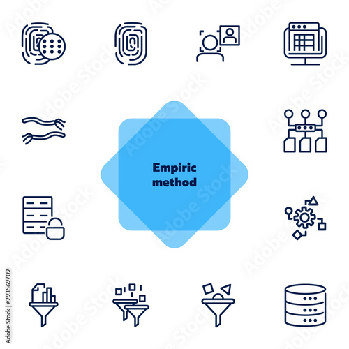Empiric method line icon set. Fingerprint, data safety, face detection. Modern technology concept. Can be used for topics like data storage, app development, filter