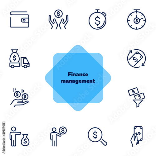 Finance management line icon set. Purse, earning, loan. Money concept. Can be used for topics like business, investment, saving, charity