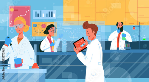 Scientists men and women in a lab making tests