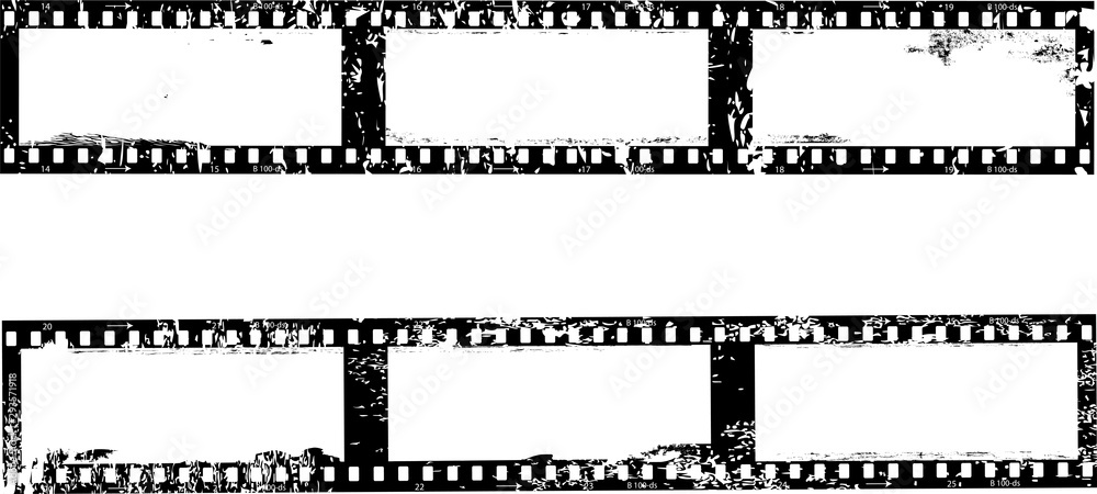 empty panorama photographic film, rough film negatives, photo frames, grungy texture, free space for pix,vector mockup
