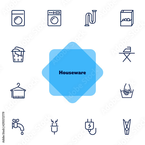 Houseware line icon set. Set of line icons on white background. Iron, electricity, washing machine. Household concept. Vector illustration can be used for topics like house, home, technics