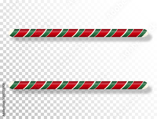 Candy cane border isolated on transparent background. Christmas frame. Bright red and green twisted candy. Winter holiday design element. Christmas decoration. Happy New Year 2020. Vector illustration