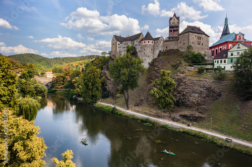 Beautiful panorama view of loket. An medieval czech city with castle framed by the river eger.