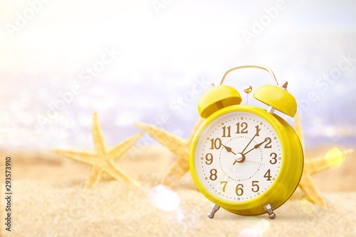 Travel summer alarm background beach clock concept