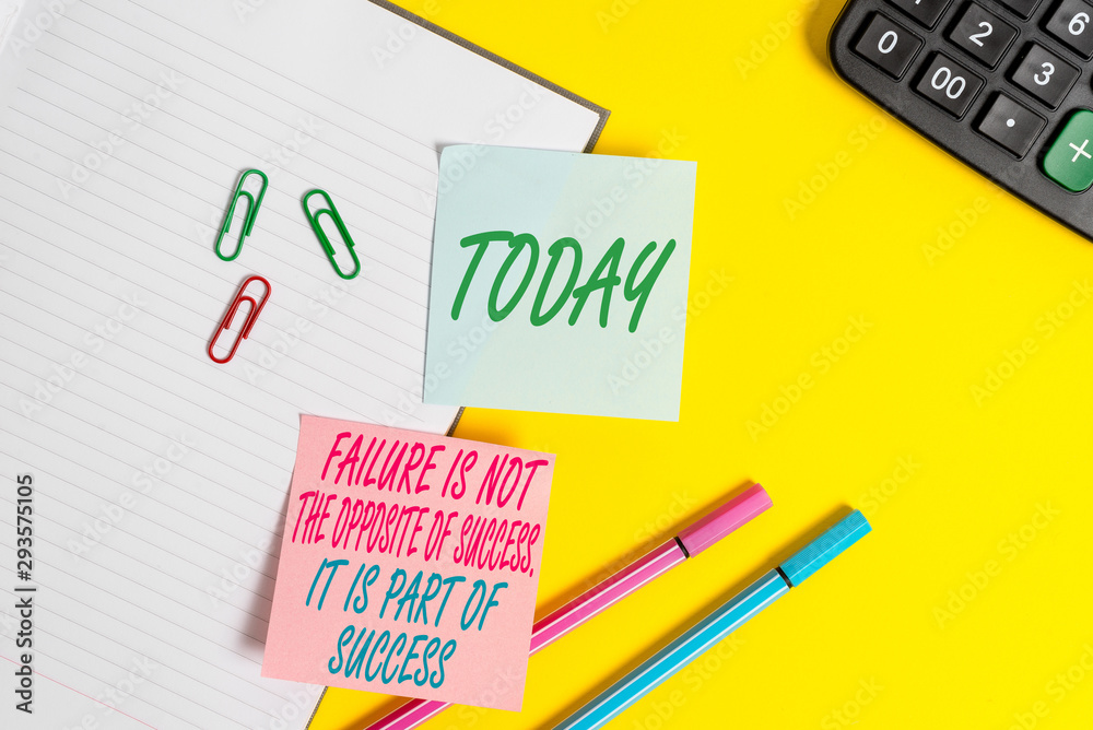 Text sign showing Failure is Not the Opposite of. Business photo showcasing Failure Is Not The Opposite Of Success It Is Part Of Success Empty blue paper with copy space paper clips and pencils on the Text sign showing Failure is Not the Opposite of. Business photo showcasing Failure Is Not The Opposite Of Success It Is Part Of Success Empty blue paper with copy space paper clips and pencils on the
