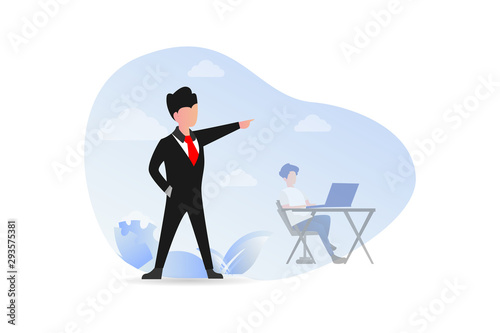 Angry boss yelling at employee vector illustration concept for web landing page template, banner, flyer and presentation