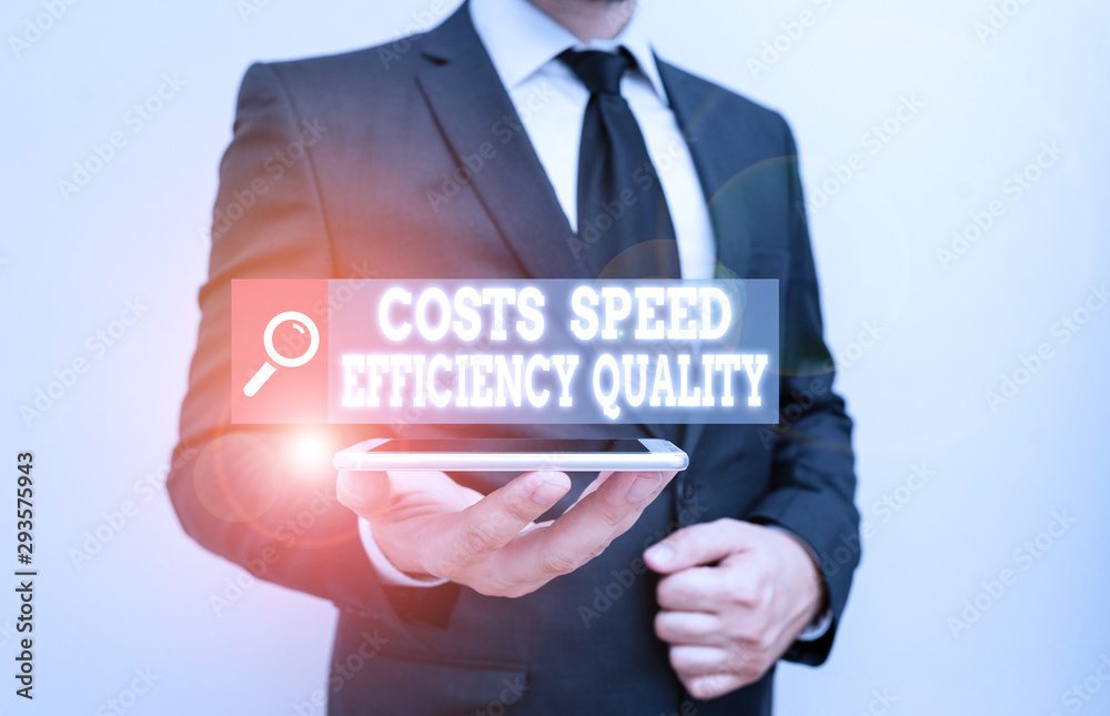 Word writing text Costs Speed Efficiency Quality. Business photo showcasing Efficient operation inputs outputs balance Word writing text Costs Speed Efficiency Quality. Business photo showcasing Efficient operation inputs outputs balance
