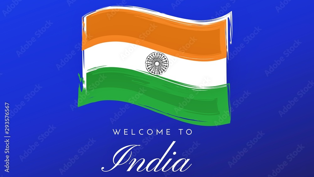 To India Word Text with Indian flag and Creative Font Design