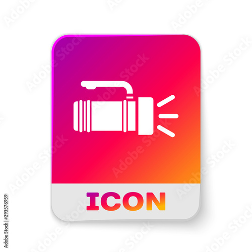 White Flashlight icon isolated on white background. Tourist flashlight handle. Rectangle color button. Vector Illustration