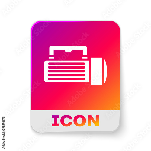 White Flashlight icon isolated on white background. Tourist flashlight handle. Rectangle color button. Vector Illustration