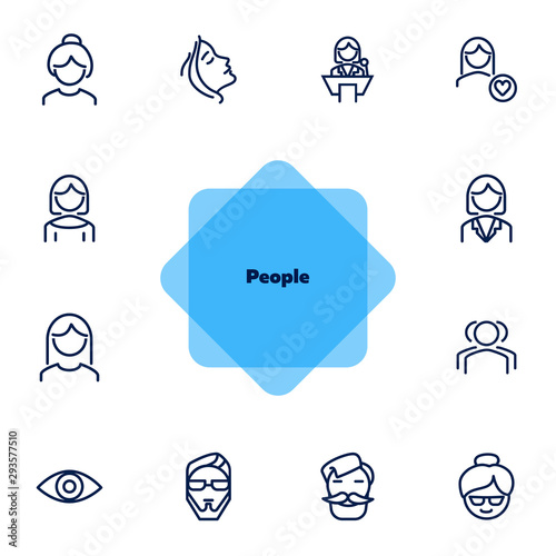 People line icon set. Woman, speaker, hipster. People concept. Can be used for topics like occupation, age, gender