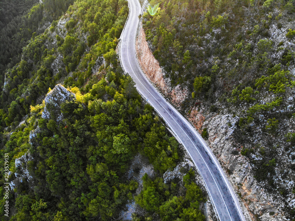 Aerial view of mountain road near the Drvar town in Bosnia and Herzegovina