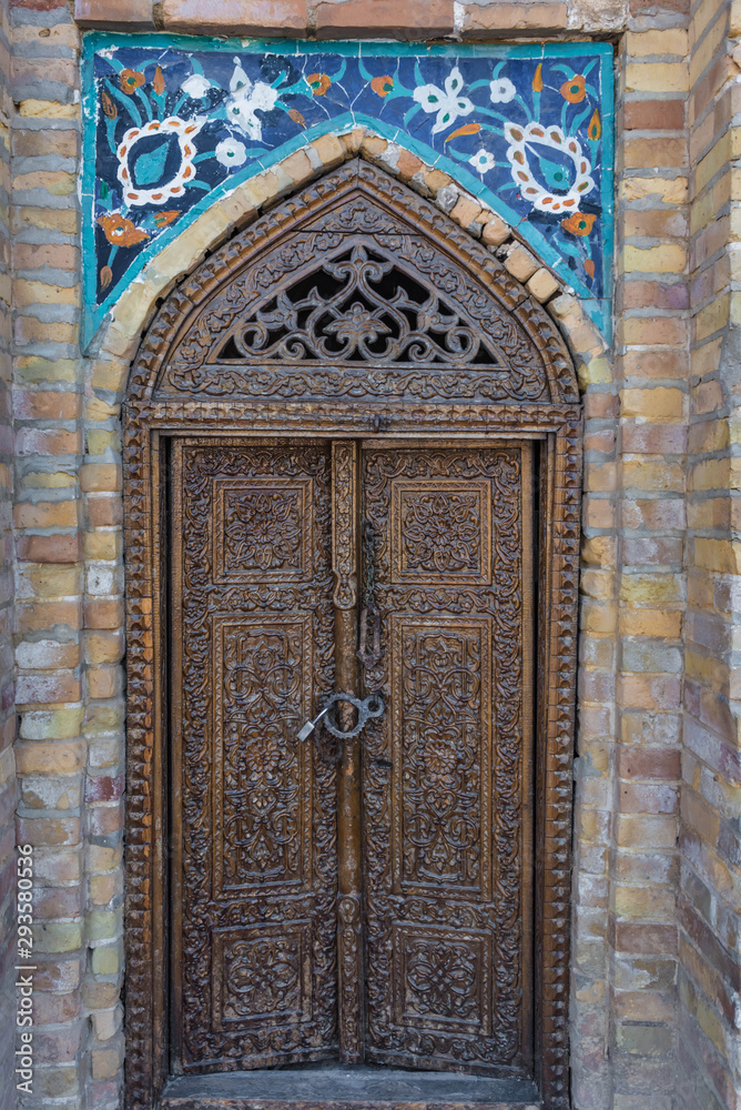 ornate decorated door in the gur-e amir mausoleum, samarcand, uzbekistan