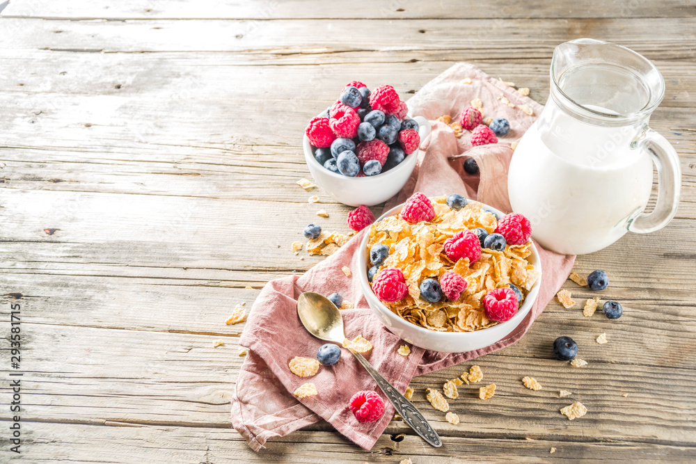 Breakfast Corn Flakes with Milk and berries Breakfast Corn Flakes with Milk and berries