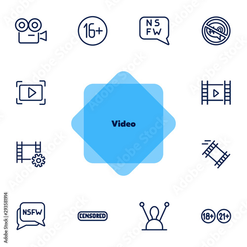 Video line icon set. Set of line icons on white background. Blogging concept. Camera, play, button, chat. Vector illustration can be used for topics like video, blogging, creating