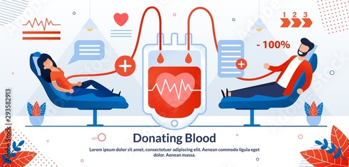 Donating Blood Volunteer Vector Banner Template