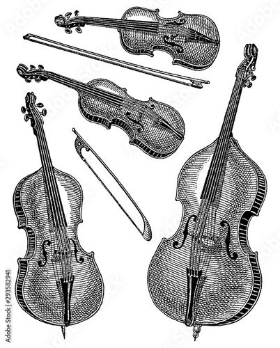 Vintage engraving of violins