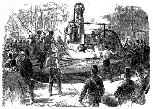 Vintage engraving of an industrial scene