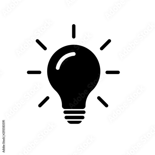 Black light bulb electricity vector icon.