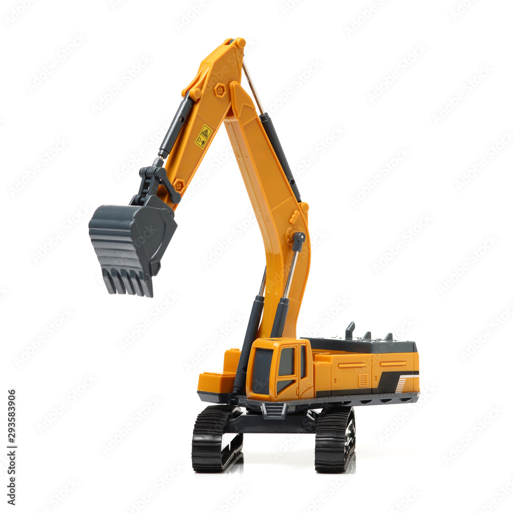 Toy digger on white background Toy digger on white background