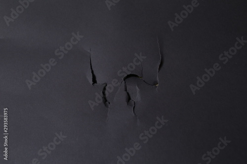 Torn Studio background with traces of dog paws on a gray paper background photo