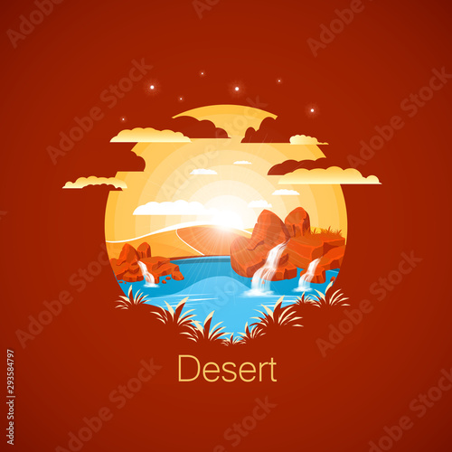 Oasis in the dry desert.Negative space illustration