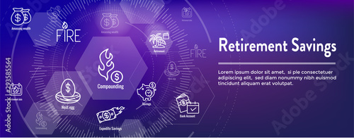 Retirement Savings Icon Set and Web Header Banner
