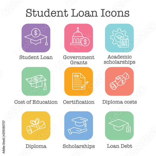 Student Loans Icon Set with Academic Scholarships & Debt Imagery