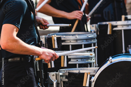 portion of the marching band drum line performing