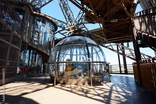 Exhibits on the viewing deck of the Eiffel Tower in Paris, France