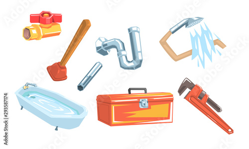 Set of satinics and tools. Vector illustration.