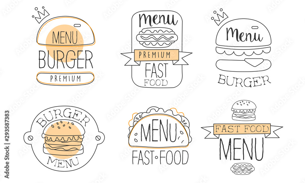 Collection of emblems for burger. Vector illustration.