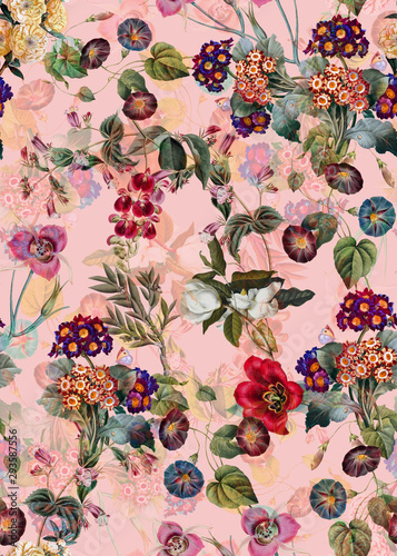 Fototapeta Naklejka Na Ścianę i Meble -  Seamless tropical flower pattern, watercolor.Flowers pattern. for textile, wallpaper, pattern fills, covers, surface, print, gift wrap, scarf, decoupage. Seamless pattern