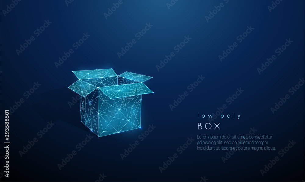 Abstract open box. Low poly style design.