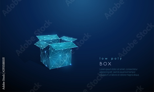 Abstract open box. Low poly style design.
