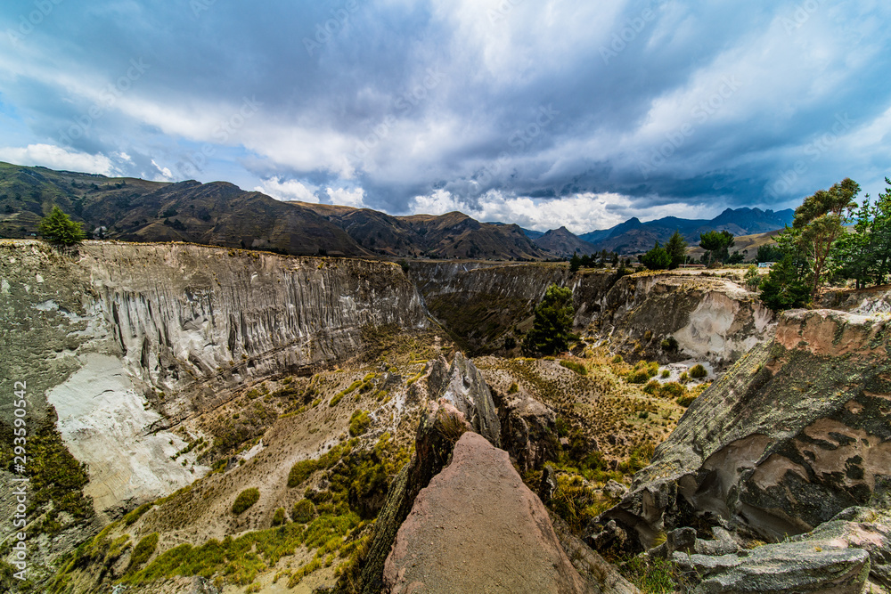 Diverse central landscape with mountains of valleys and canyons in South America of Ecuador