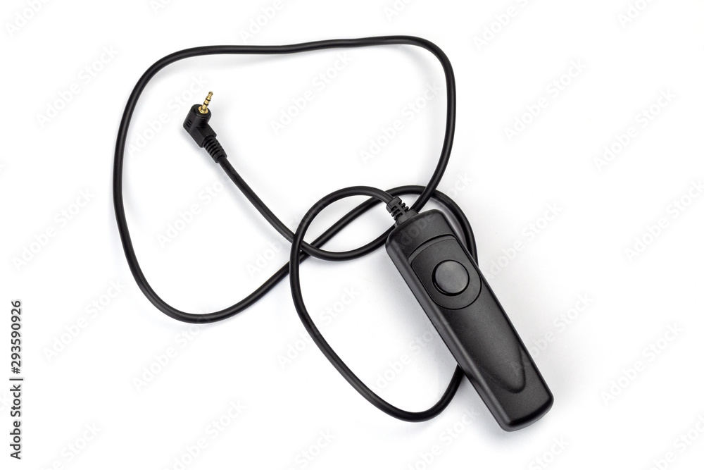 Remote control for triggering the shutter button of the SLR camera isolated on white background. Remote control for triggering the shutter button of the SLR camera isolated on white background.