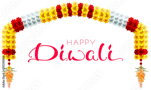 Traditional indian mala flower garland. Festive holiday happy diwali arch flower decoration