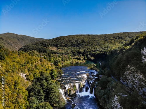 Aerial view of waterfall Strbacki Buk on Bosnia and Herzegovina and Croatia border photo