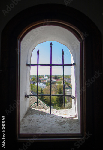 View of the city through the arch window