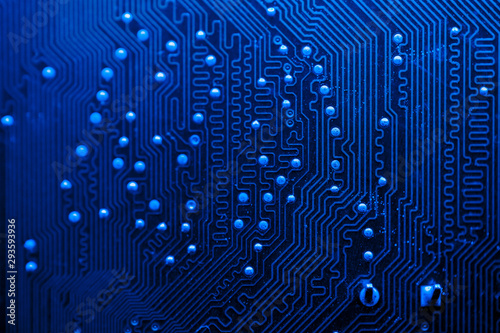 Blue themed circuit board close-up