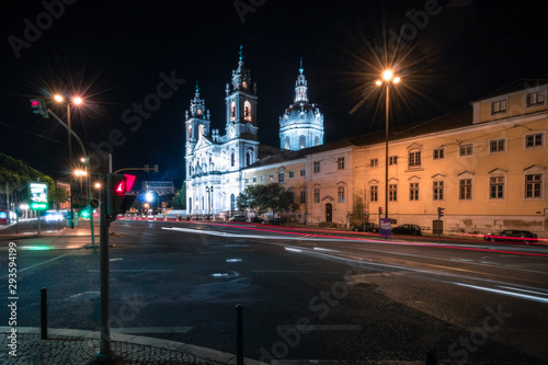 Cathedral and long exposure at night city of Lisbon Portugal