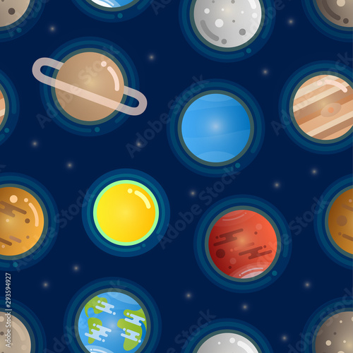 Seamless vector pattern with planets of solar system