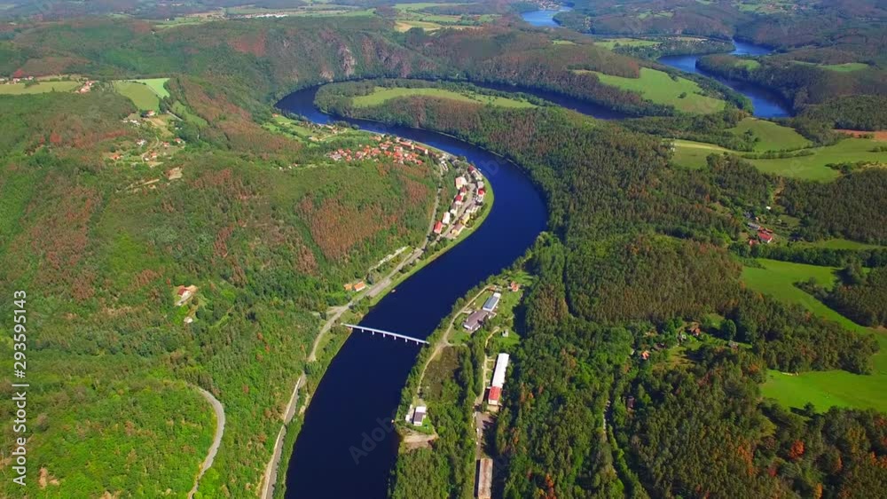 The Orlik Reservoir on Vltava River is the largest hydroelectric dam in the Czech Republic. Aerial view to important source of sustainable energy in European Union. The Orlik Reservoir on Vltava River is the largest hydroelectric dam in the Czech Republic. Aerial view to important source of sustainable energy in European Union.
