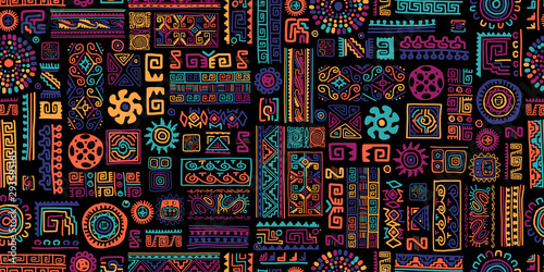 Obraz na plátně Ethnic handmade ornament, seamless pattern