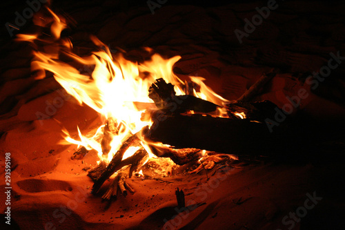 burnig bonfire in Jordan's desert