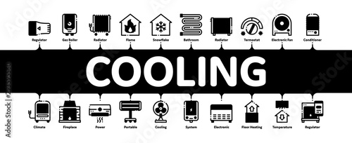 Heating And Cooling Minimal Infographic Web Banner Vector. Cool And Humidity, Airing, Ionisation And Heating Concept Linear Pictograms. Conditioning Related Contour Illustrations