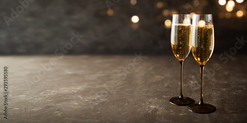 Champagne on old gray stone plate