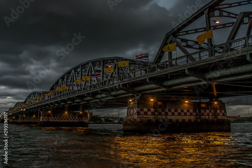 A great scenery evening view of the Phra Phuttha Yodfa Bridge (Memorial Bridge). Vintage Style.